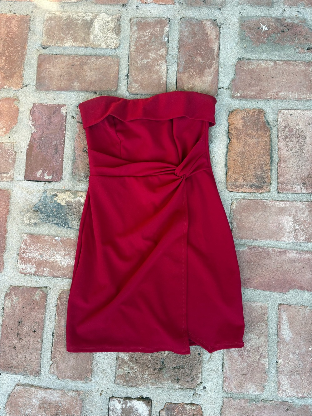 Blue Blush Strapless Red Knot-Accent Mini Dress